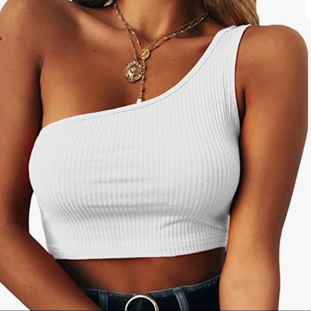 B&W Sleeveless One Shoulder Crop Tops⚫️⚪️ - Picture 6 of 6